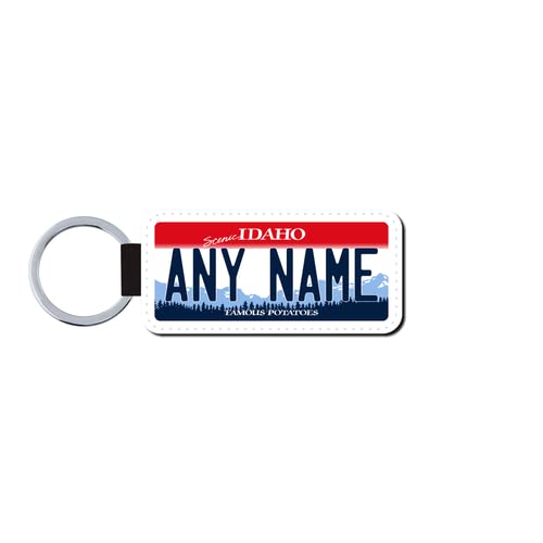Teamlogo Personalized Idaho License Plate Faux Leather Keychain Custom Decorated with Any Name or Text That You Want. Printed in The USA. Ready to Ship on The Next Business Day | Ver 1