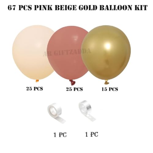 Image of 67 Pcs Retro Dusty Pink Cream Beige Balloons with Rose Gold Chrome Balloons Arch Garland Kit for Welcome Wedding Birthday Anniversary Party Decorations (DP 2)