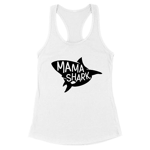 Mama Shark Tank Top Fitted Racerback Women's Large White