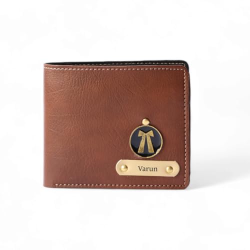 Image of Personalised All in One Men's Combo Gift (4 pcs) Customized Leather Wallets, Key Chain, Eyewear Case and Passport Cover with Name | Best Gift for Brother, Husband, Boyfriend, Father (Tan)