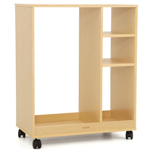 VISWIN Art Cart Organizer, Solid Pine Wood Art Supply Storage Organizer with Caster Wheels, 3-Tier Multifunctional Rolling Utility Storage Cart for Studio, Classroom, Artists - Natural