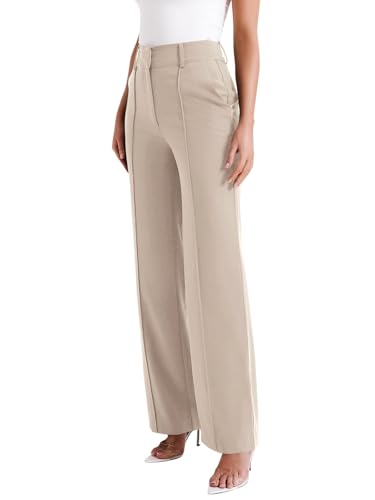 NIMIN Trousers Pants for Women Wide Leg Dressy Work Pants High Waisted Business Casual Outfits 2025 Summer Fashion Office Formal Slacks with Pockets Apricot3