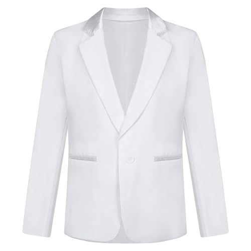 RUNQHUI Blazer Enfant Garçon Veste Smoking Manteau Costume Mariage Soirée Cérémonie 3-14 Ans B Blanc 7-8 Ans