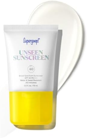 Supergoop! Unseen Sunscreen - SPF 40 - Clear & Invisible Face Sunscreen + Broad Spectrum + Makeup-Gripping Primer - Weightless, Scentless, Oil Free - For All Skin Types & Tones - 0.5 fl oz