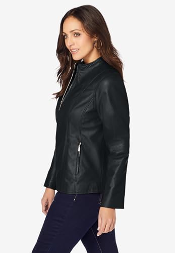 Jessica London Women's Plus Size Zip Front Leather Jacket3