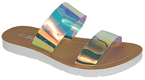 Soda Shoes Women Flip Flops Flat Beach Sandals Slides Double Straps Occupy-S Colorful Multi-Color 6 #TOP25