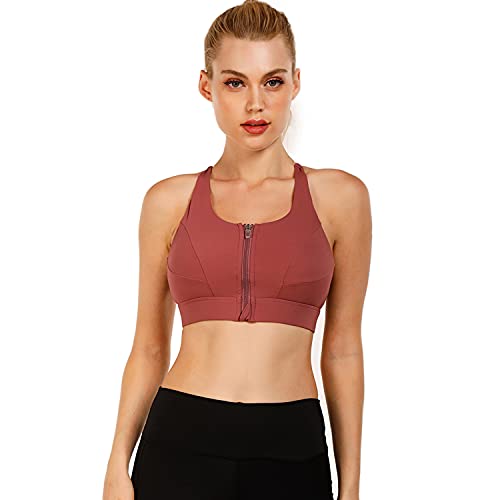 Cordaw Women's Zip Front Sports Bra Adjustable Straps Medium Impact High Support Zipper Running Bra For Workout Exercise Pink Small #TOP1