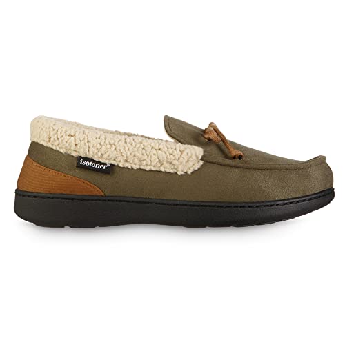 Image of isotoner Men's Indoor /Outdoor Slip-on Vincent Microsuede Moccasin Slippers With Memory Foam Comfort