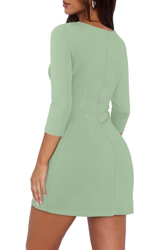 Image of RUMIA Womens Fall Dress Crew Neck 3 /4 Sleeve Bodycon Party Club Mini Dresses