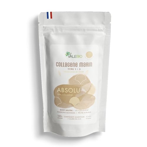 Collagène Absolu | Collagène marin poudre bio de type 1 et 3 | Peau Cheveux Ongles | sans arôme goût neutre | cure 1 mois | Fabriqué en France | Valebio