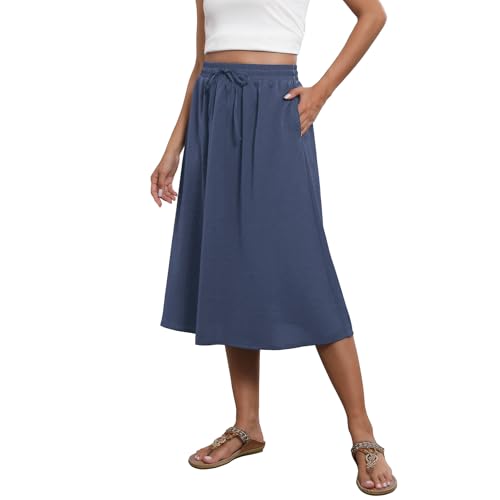 Image of Witsmile Summer Skirts for Women Chiffon Boho Womens Midi Skirt High Waist Pleated Aline Cover Up(Foggy Blue,2XL)
