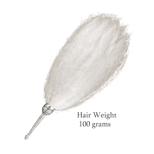Image of White Chaur Sahib with Elegant Handle for Mandir and Gurudwara Sahib - Ethical Chawar for Pooja Rituals (Hair Weight: 100 gm) [Size: 24 Inches]