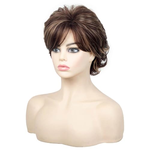 Perruque courte bouclée solution volume cheveux plats frange marron