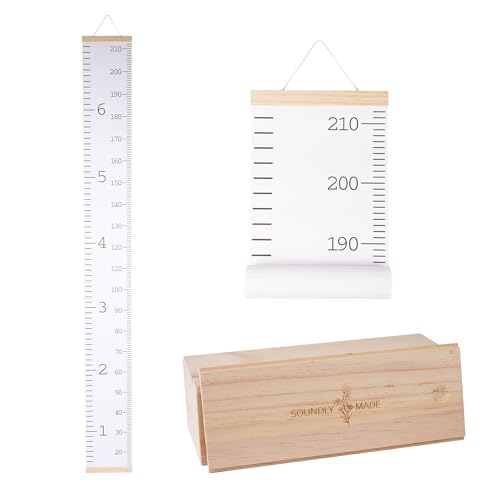 Growth Chart for Wall | Growth Chart for Kids w/Wooden Box | Canvas Height Chart for Kids 9 in x 80 in | Waterproof Kids Height Wall Chart | Kids Growth Chart Wall | Kids Measuring Chart for Wall