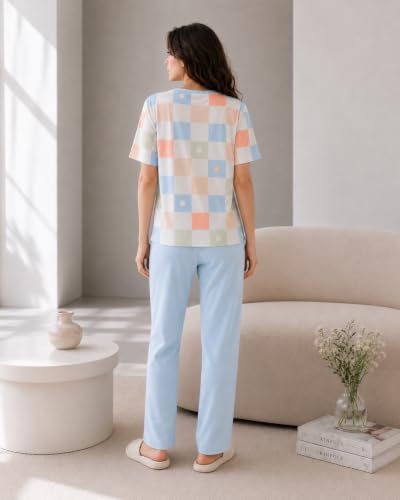 Image of Women's Korean Style Looper Fabric Nightsuit Set | Cute Print Half Sleeve T-Shirt & Pajama Set | Soft Comfortable Nightwear & Loungewear for Women