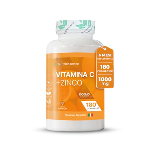 Vitamina C Pura 1000 mg Dosaggio Extra Forte con Zinco|Maxi Scorta 180 Compresse Gastroprotette|6 Mesi di Fornitura|Integratore Difese Immunitarie|Supporto Immunitario Naturale|Senza Glutine Lattosio