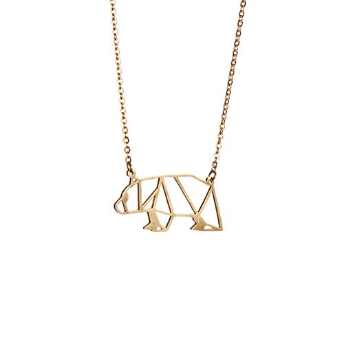 La Menagerie Bear Gold Origami Jewelry & Gold Geometric Necklace – 18 Karat Plated Gold Necklace & Bear Necklaces for Women – Bear Necklace for Girls & Origami Necklace