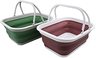 SAMMART 15L Collapsible Basket with Handle - Portable Outdoor Picnic Basket/Crater - Foldable Shopping Bag - Space Saving Storage Container (Grey/Dark Sea Green, 1)