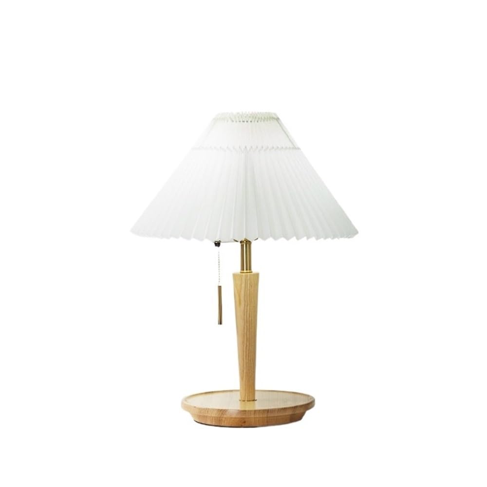 Hhmmei2024-23 Table Lamps Retro Bedroom Bedside Living Room Study Wooden Pleated Fabric Table Lamp(Natural)