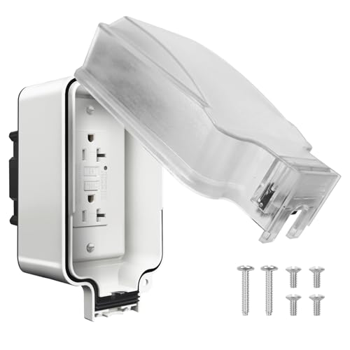 ZUYIYI GFCI Outdoor Electrical Outlet Box, 20 Amp 110-250V, IP66 Waterproof and NEMA 5-15, Self Test Exterior Lockable Socket with Deep Cover for Patio, Garden, Easy Install