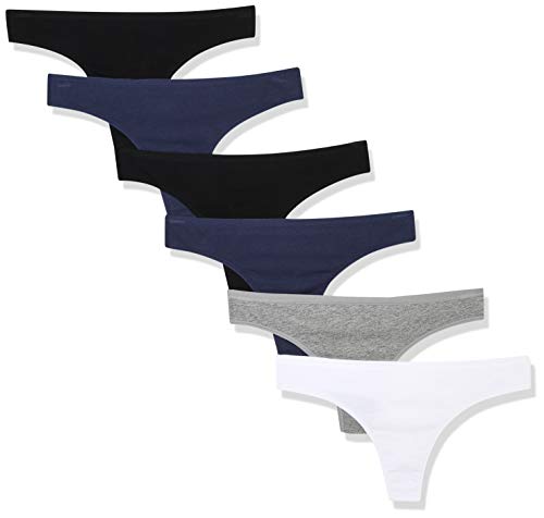 Madeline Kelly Women's 6 Pack Cotton Thong Navy-Navy-Black-Black-White-Grey M