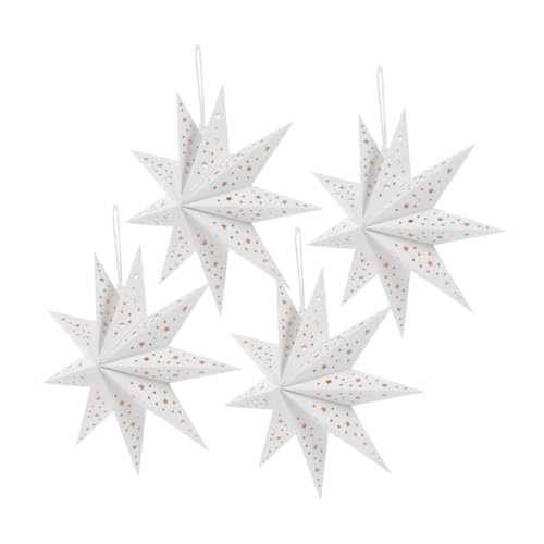 HOLIDYOYO 4pcs Christmas Hanging Star Lanterns Nine Pointed Star Lamp Shades for Holiday Decor and Ceiling Decorations