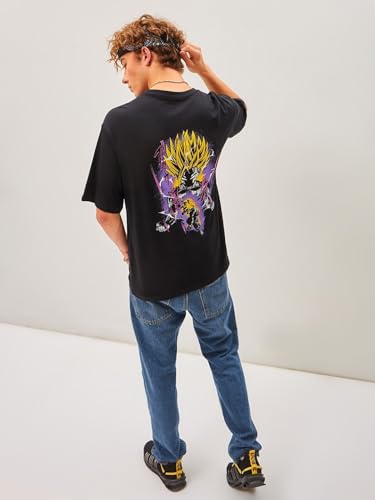 Image of Bewakoof Men's Gohan Graphic Printed 100% Cotton T-Shirt - Oversized Fit, Round Neck, Half Sleeves