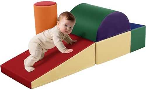 Wilwolfer Schaumstoff Bausteine Kinder Klettern: 5 Softbausteine Riesenbausteine Spielbausteine - Indoor Weiche Bausteine Baby Montessori Großbausteine Kletterspielzeug(Klassisch)