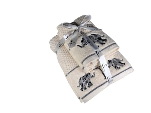 Image of SENSES By Riba Cotton Embroidered Towel Set, 550 GSM Soft & Absorbent, Antimicrobial, Oeko-Tex Certified | Ideal for Home & Gifting, Pack of 4 (2 Bath 27 inchX50 inch + 2 Hand Towels 16 inchX26 inch) - Style 16