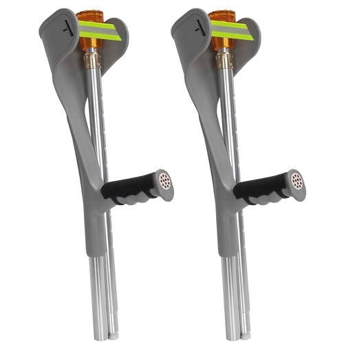 Folding Forearm Crutches for Adults（2 Units) – Elbow Crutches for Adults Women Men, Height Adjustable Lightweight Arm Crutch with Ergonomic Handle & Non-Slip Base Mobility and Walking Aids (Grey)