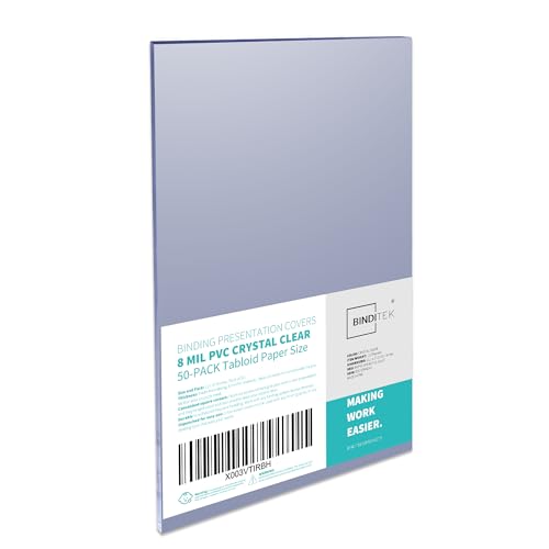 Image of Binditek 8 Mil PVC Binding Covers, 11 x 17 Inches, Clear, 50 Pack