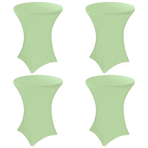 Image of 4 Pack 32x43 Inch Spandex Stretch Square Corners Tablecloth, Fitted High Top Table Cover for Bar, Weddings, Birthday, Banquet, Party (Sage Green)
