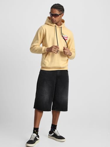 Image of Veirdo Cotton Fleece Regular Fit Hooded Sweatshirt Lastest Back Graphic Printed Winter Hoodies for Men (Available Colors: Marine Green, Marshmellow, Black, SOYA Bean, Orange & Blue)