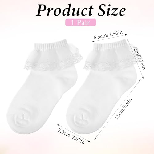 Lace Ruffle Frilly Ankle Socks for Women Girls,Casual Cute Ankle Breathable Knit Cotton Soft Frilly Crew Socks Big Ruffle Lace Frlily Turn Cuff Dress Sock Lightweight Cotton Sock(1 Pair, White)3