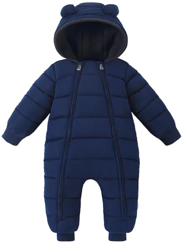 XMWEALTHY Toddler Snow Suit 18-24 Month Boy Clothes Kids Winter Coat Jacket Infant Warm Bunting Baby Cute Outfit Navy Blue