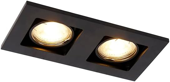 Qazqa - Rectangle Recessed Spotlight I Downlight 2 Black - Qure- - Modern - Suitable for LED GU10 | 2 Way Light - Aluminium Recessed Way Light - Suitable for Living Room I Kitchen I Bedroom I