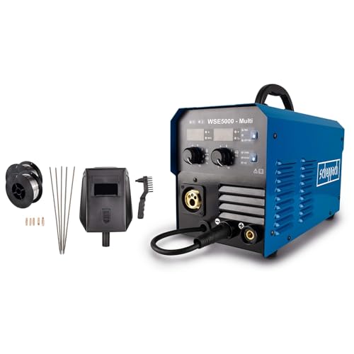 Scheppach Poste à souder à fil fourré WSE5000-Multi | WIG/TIG | MIG/MAG | MMA | 120A - AMPS | 230V| Masque, Eletrodes et Buses incluses