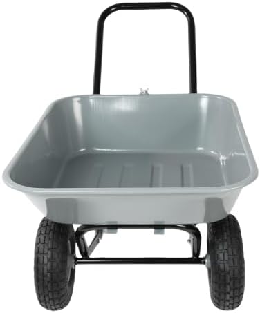 Two-Wheeled Barrow with Steel Tray, Garden Cart, 10-inch Pneumatic Wheels Dump Cart, Gray