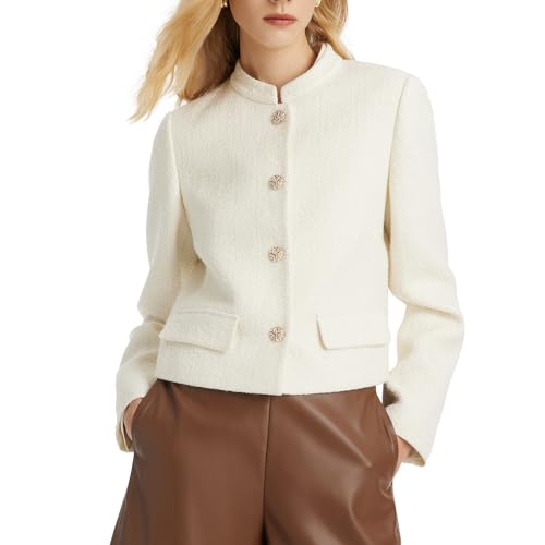 Tweed Cropped Blazer Jacket for Women Open Front Long Sleeve Slim Fit Business Casual Blazer