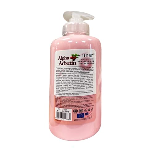 Image of UNAR Alpha Arbutin Body Lotion with AHA + BHA, Shea Butter & Niacinamide, Moisturizing Body Lotion, Lightly Scented, 500ml