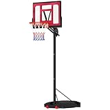 AIYAPLAY Basketballkorb Outdoor für Jugendliche, 200-260 cm Höhenverstellbarer Basketballständer mit 83x60cm Rückwand, Rollen, Gewichtssack, Outdoor Basketballanlage, Rot