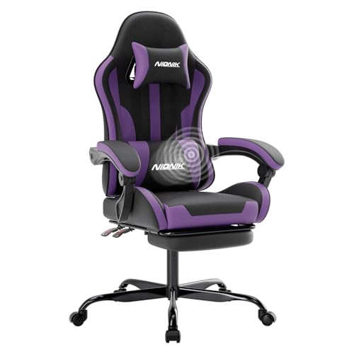NIONIK Ergonomischer Gaming-Stuhl mit Fußstütze, Racing Gaming Chair Kopfstütze, Gaming Stuhl Verstellbarer, Computerstuhl Höhenverstellbar Lendenwirbelstütze für Homeoffice und Gaming Orange BP