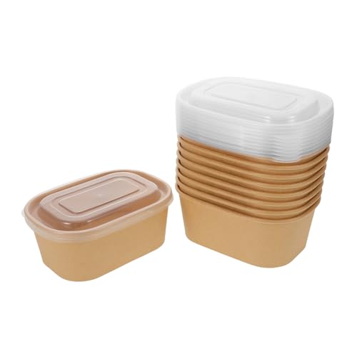 COSMEVIVI 50個加厚牛皮紙ピクニックボウル 蓋付き使い捨て食器 軽量防油防水テイクアウト容器 サラダやスープ対応アウトドアランチボックス