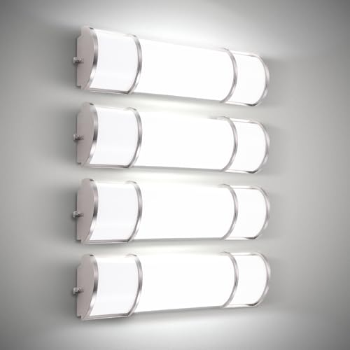 Image of ASD LED 18 inch Vanity Flush Mount Light Fixture, Linear Bathroom Lighting Bar | 3CCT, Dimmable, ETL Listed | 20W 2300LM 3000-5000K 100-277V | Long Tube Bath Wall Sconce Over Mirror | Nickel, 4 Pack