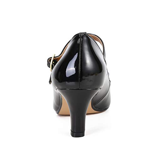 MAIERNISI JESSI Unisex Men's Women's Bowknot Mary Jane T-Strap Round Toe Mid Kitten Heel Pumps4