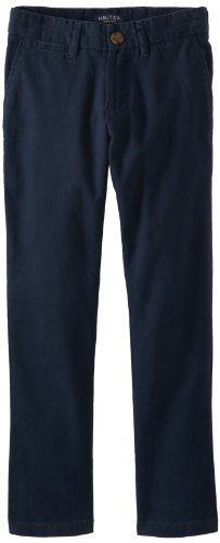 Nautica Big Boys' Uniform Flat Front Twill Pant, Navy, 20