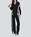 Casly Lamiit Womens Two Piece Lounge Sets Fall Track Outfits Sweatsuit Stripes Sweatshirt Jogger Pants 2025 Fashion Travel Airport Activewear Black M