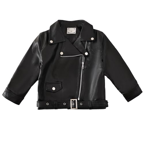 Girls PU Leather Moto Jacket - Soft Faux Leather Cropped with Notched Collar Coat, Biker Jacket for Toddler to Kids