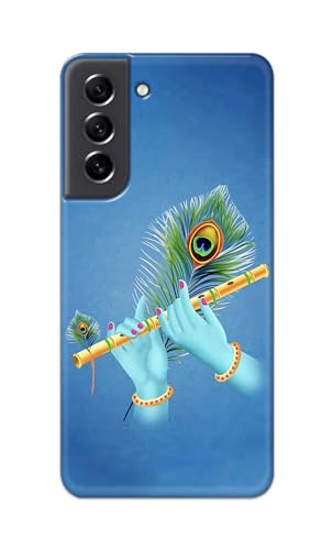 Image of Plastic Printfidaa Printed Hard Back Cover Case For Samsung Galaxy S21 Fe 5G Back Cover (Flute In Krishna Hands) -112,Blue