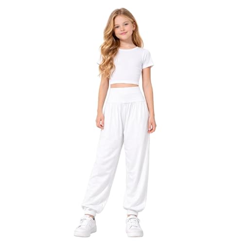 Conjunto de Crop Top Neón y Leggings Harem Militar para Niña Blanco Talla 11-12 Años